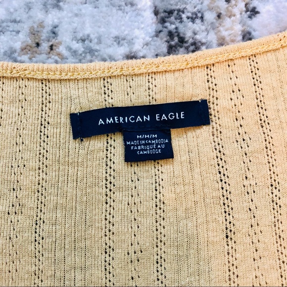 American Eagle Yellow Knit Short Sleeve Shirt - Picture 6 of 7